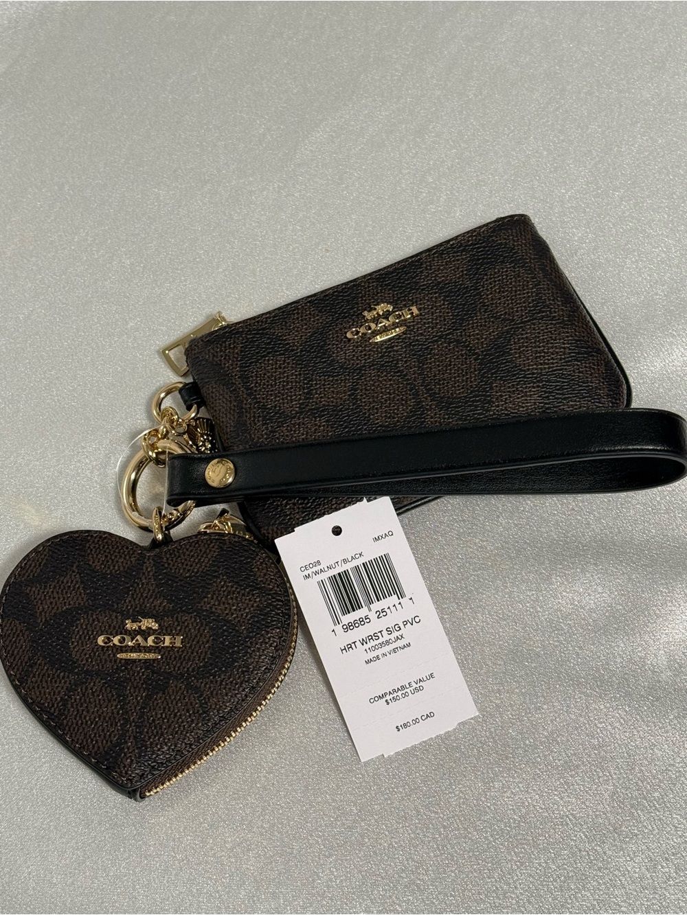Coach Signature PVC Heart Wristlet Coin Purse Wallet Set Walnut Black CEO28 - Picture 5 of 5
